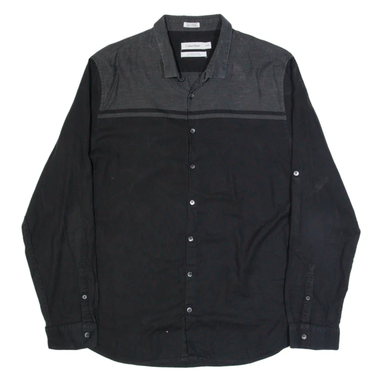 CALVIN KLEIN Slim Fit Mens Plain Shirt Black Long Sleeve XL