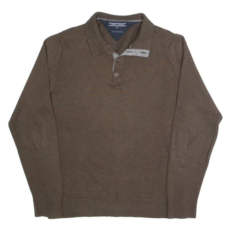 TOMMY HILFIGER Mens Jumper Brown High Neck Tight Knit L