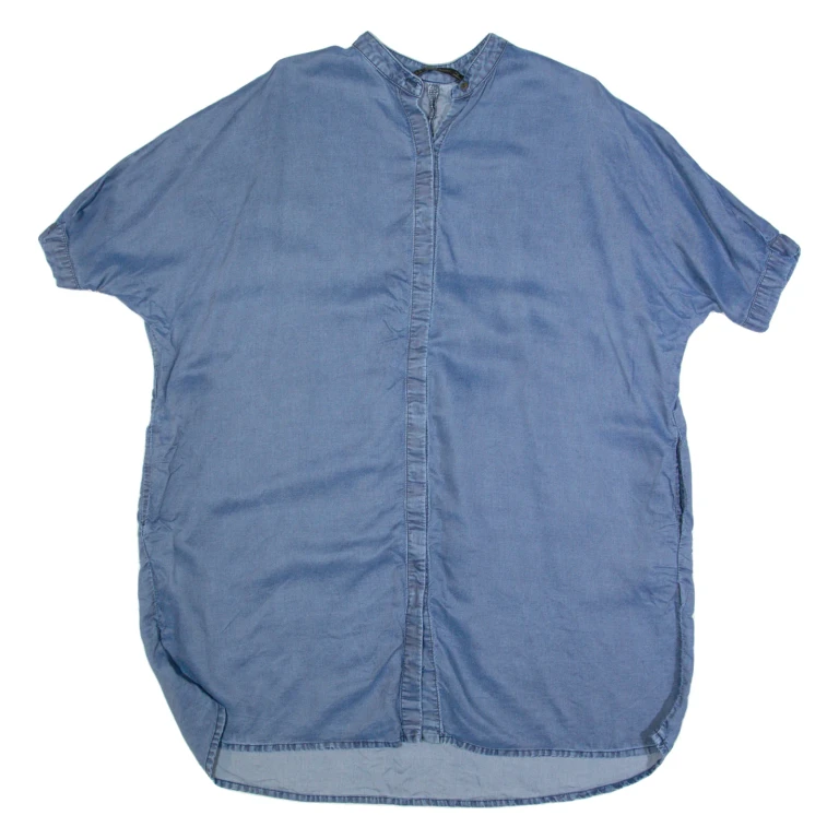 ZARA BASIC Oversized Womens Shirt Dress Blue Short Sleeve Knee Length S