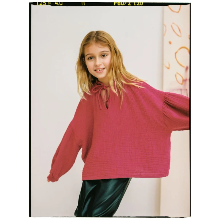 Girls Organic Cotton Blouse Olivia Bougainvillea