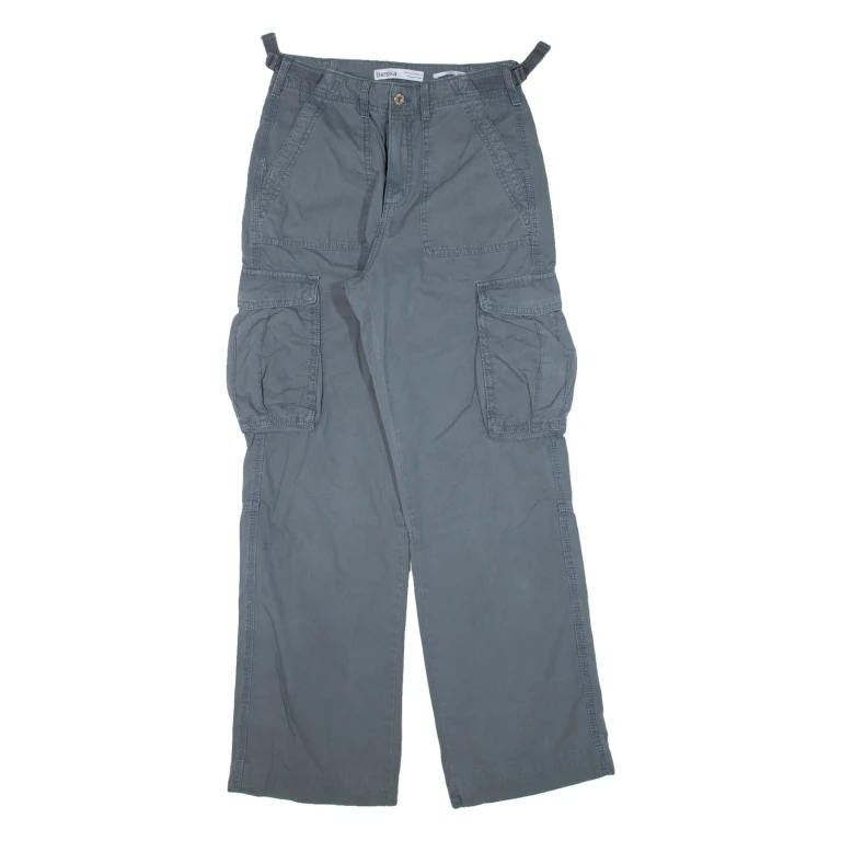 BERSHKA Cargo Womens Trousers Blue Loose Straight W24 L29