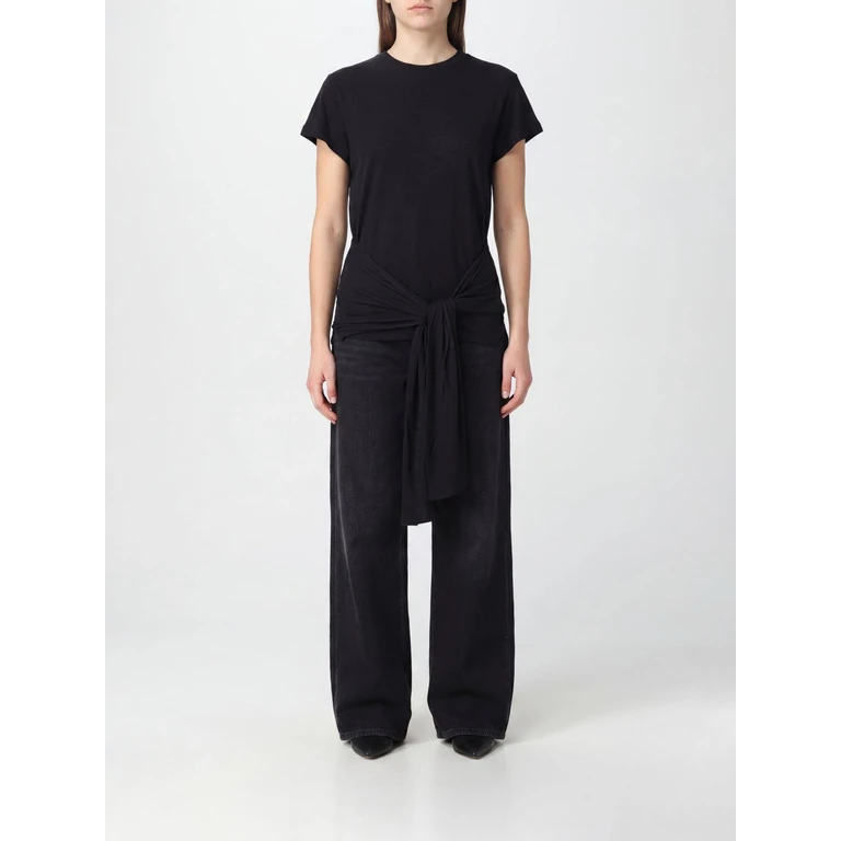 Long Cotton Crewneck T-shirt with Tie-Waist Sash Belt (263WRT0755FB0419001)