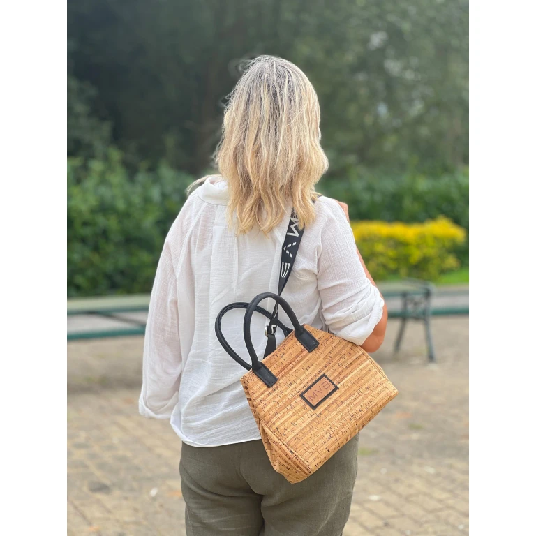 Mini Tote Handcraft Bag white cork
