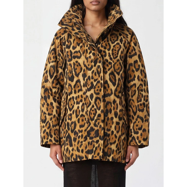 Safari-Style Single-Breasted Short Coat in Animal Print Twill (AA9M1160W171C954)
