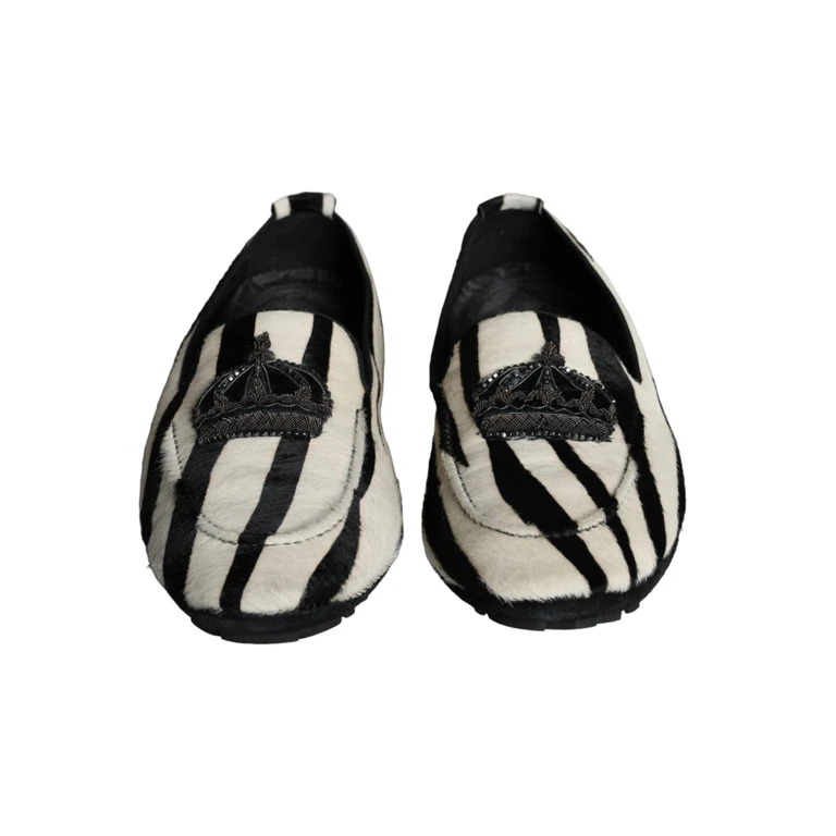 Dolce & Gabbana Black White Calf Fur Slip On Loafers Men Shoes And Leather - Men