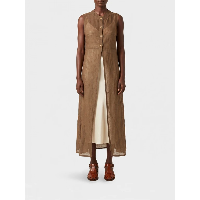 Sleeveless Abstract Print Linen Midi Shirt Dress (BIBA000760)