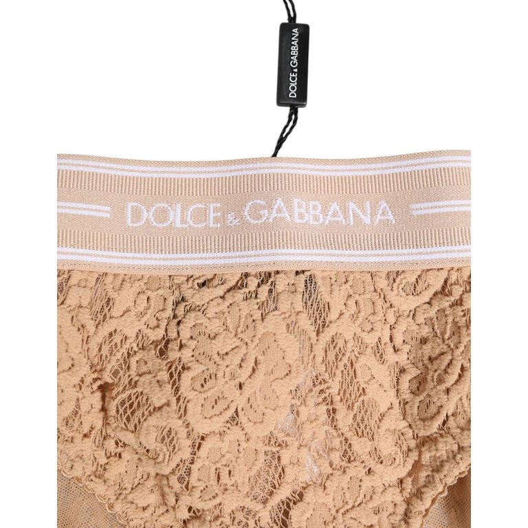 Beige Lace Brasiliano Briefs Logo Waistband Underwear Polyamide Clothing - Women