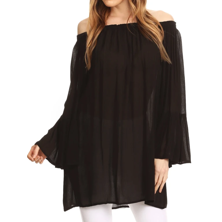 Sakkas Anna Casual Flowy Wide Neck 3/4 Sleeve Light Summer Boho Blouse Top