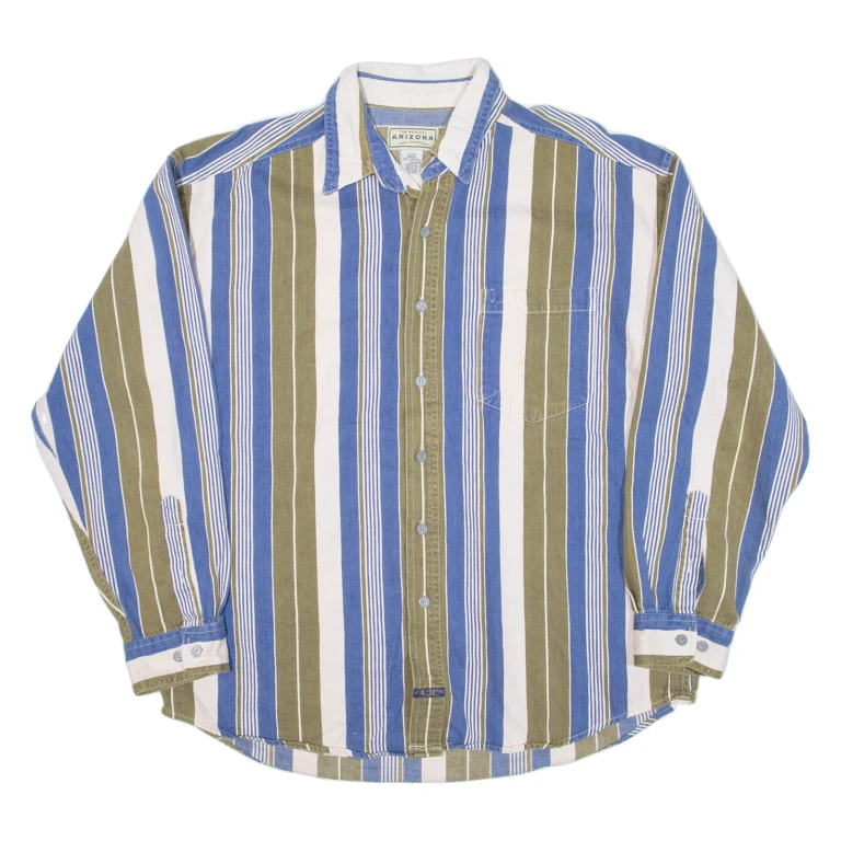 ARIZONA JEAN COMPANY Mens Shirt Green Striped Long Sleeve L