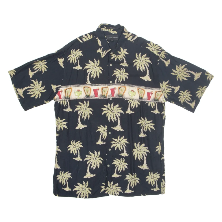 CROFT & BARROW Mens Hawaiian Shirt Black Floral L