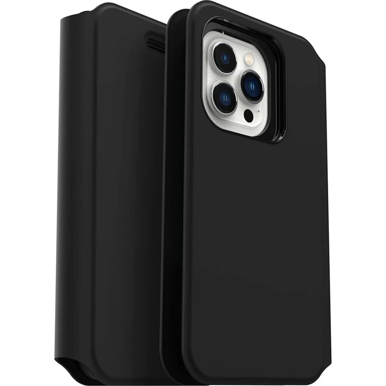 Strada via Case for Iphone 13 Pro, Shockproof, Drop Proof, Slim, Soft Touch Protective Folio Case with Card Holder, 2x Tested to Military Standard, Black