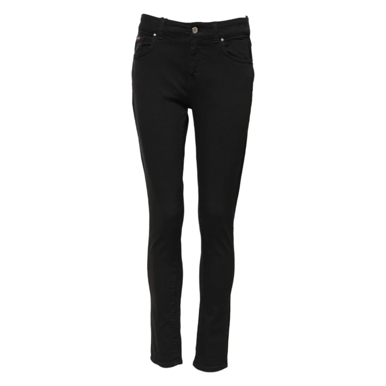 Black Cotton Skinny Mid Waist Denim Jeans Elastane Clothing - Women