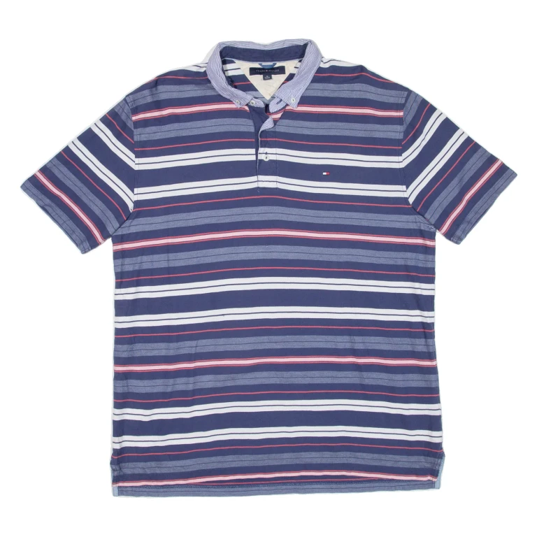 TOMMY HILFIGER Mens Polo Shirt Blue Striped XL
