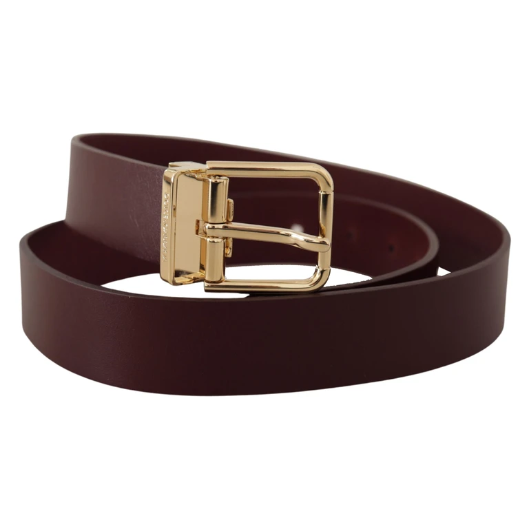 Dolce & Gabbana Maroon Vitello Leather Gold Metal Buckle Belt - Men