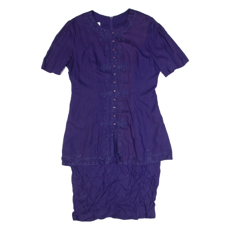 PLAZA SOUTH Womens Pencil Dress Purple 90s Short Sleeve Midi M