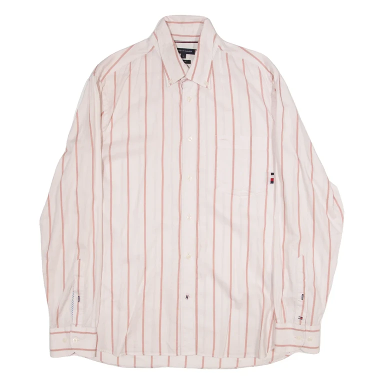TOMMY HILFIGER Regular Fit Mens Shirt Pink Striped Long Sleeve L