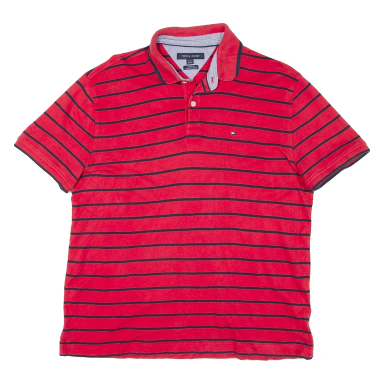 TOMMY HILFIGER Mens Polo Shirt Red Striped L