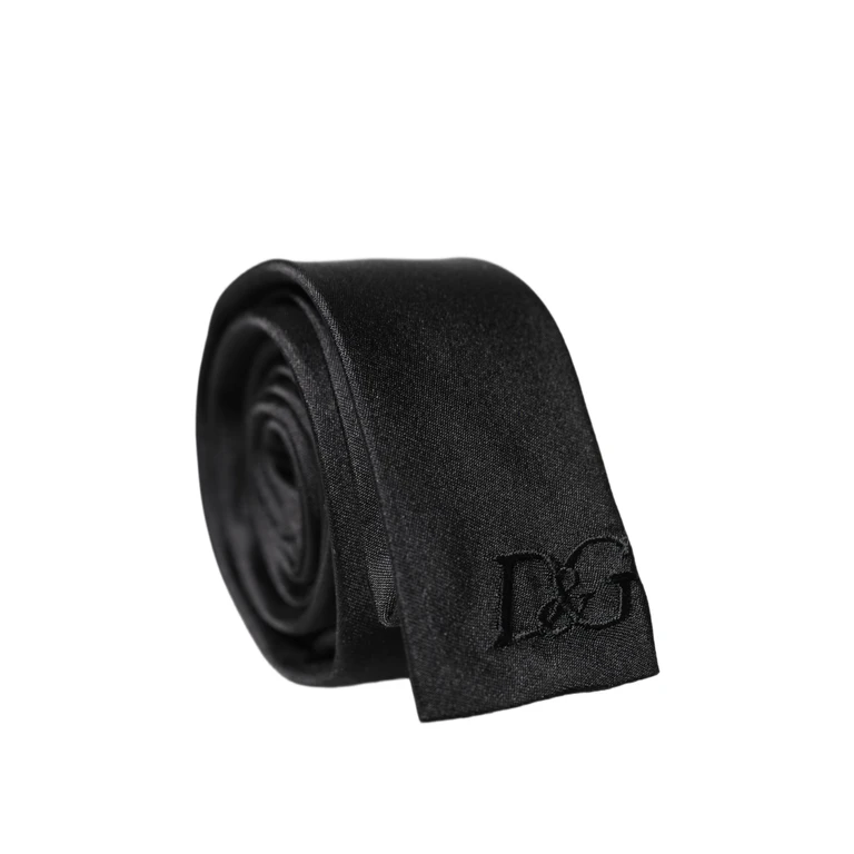 Dolce & Gabbana Black D & g Embroidery Silk Adjustable Men Necktie Tie - Men