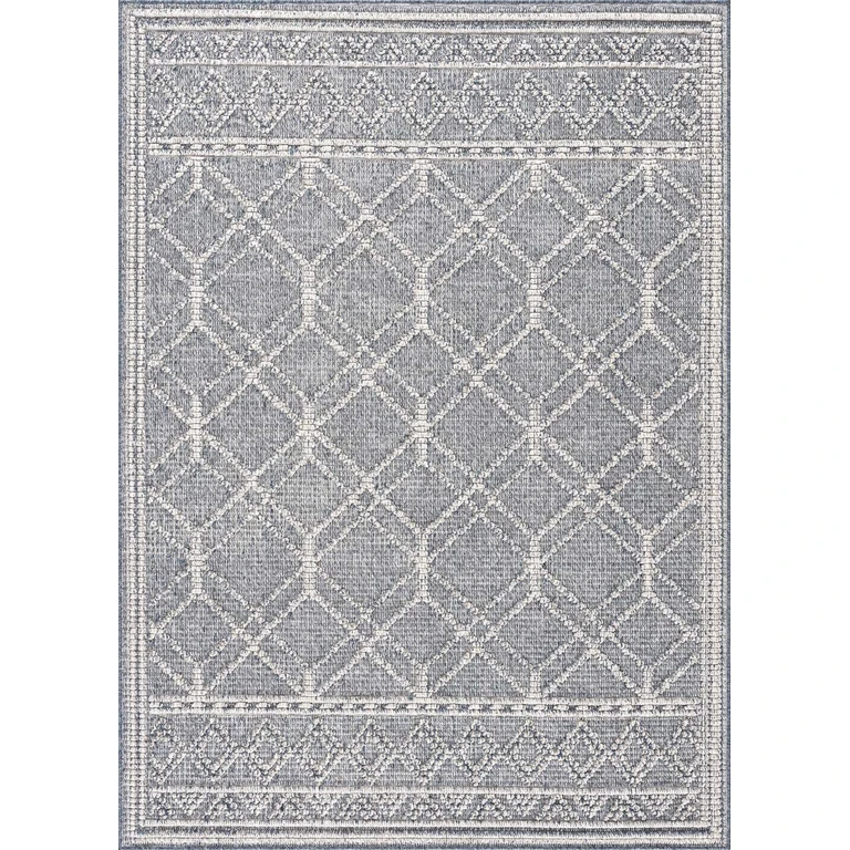 Diah Gray Blue & Bone Outdoor Area Rug - Clearance