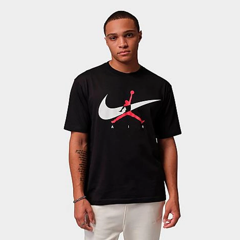 Jordan Men's Brooklyn Swoosh Jumpman Graphic T-Shirt in Black/White Size: XS