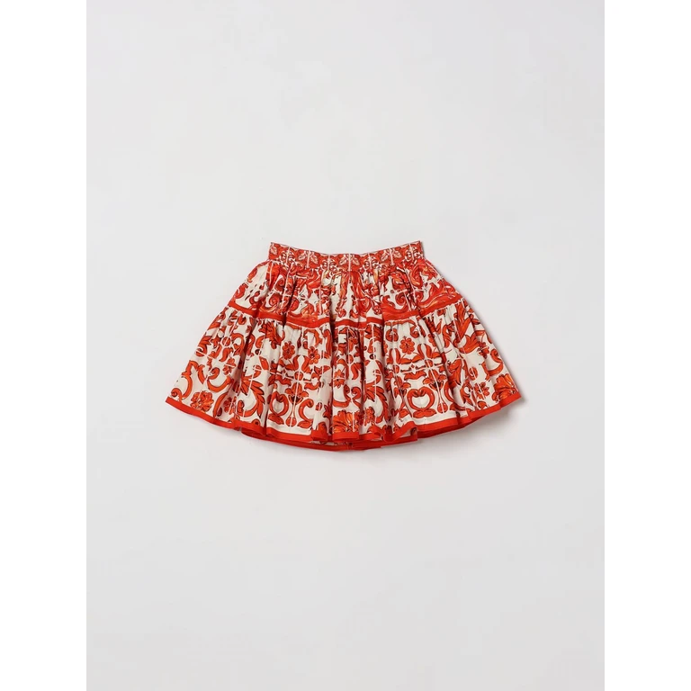 Girl's Flared Miniskirt in Poplin with Majolica Print (L24I49G7P4NIO5DQ)