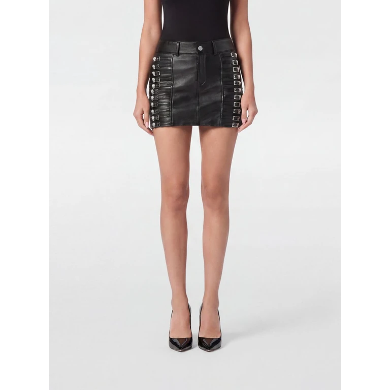 High-Waisted Slim-Fit Lambskin Leather Pencil Miniskirt (FADCWLV0104PLE010N02)