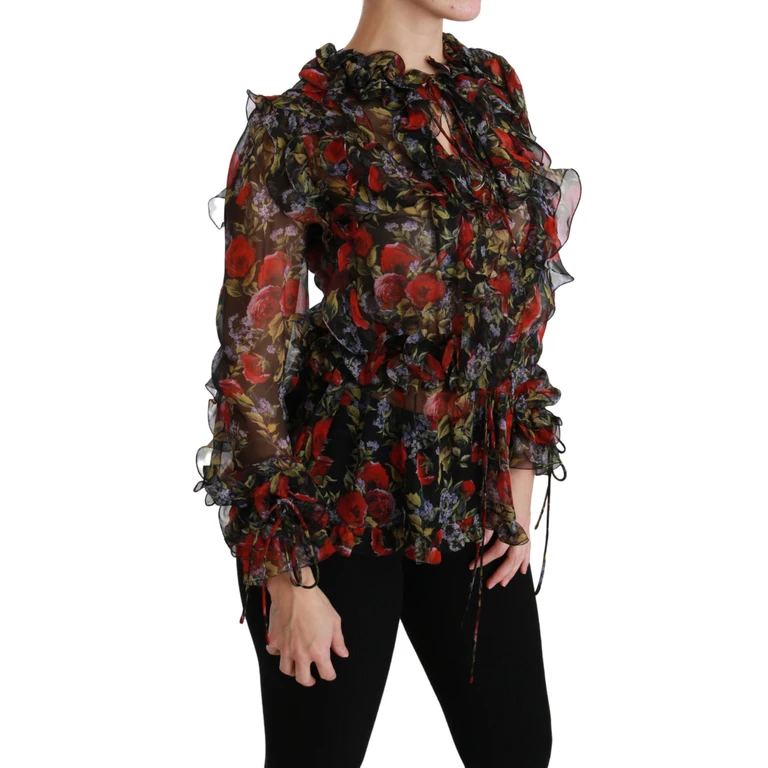 Dolce & Gabbana Black Floral Roses Blouse Silk Top - Women