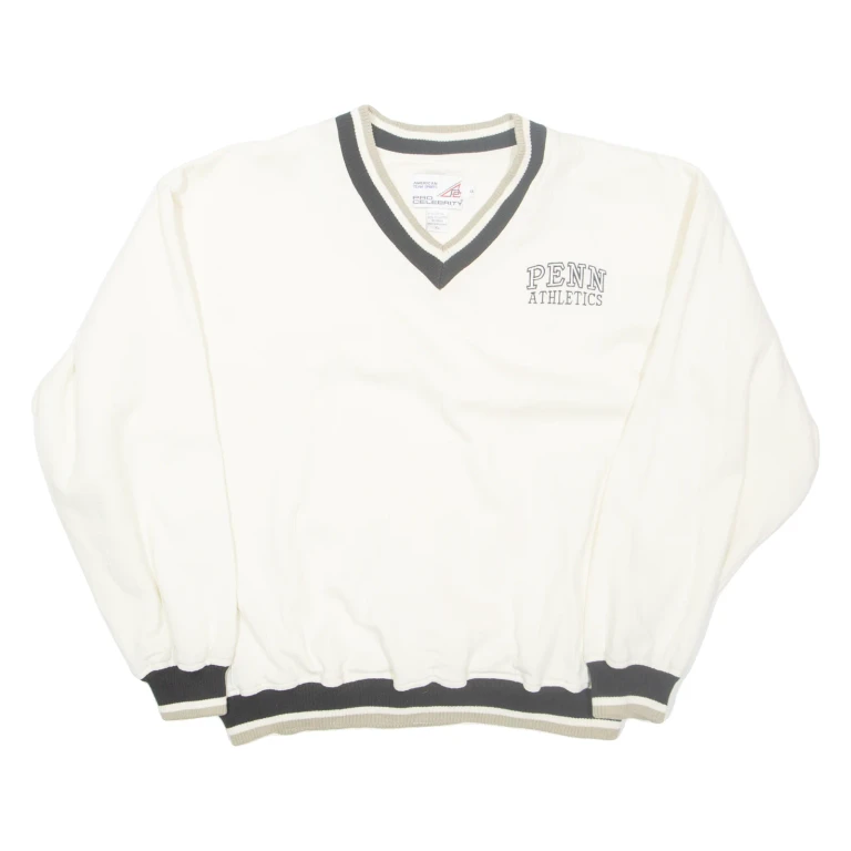 PRO CELEBRITY Penn Athletics Mens Sweatshirt Cream V-Neck USA XL