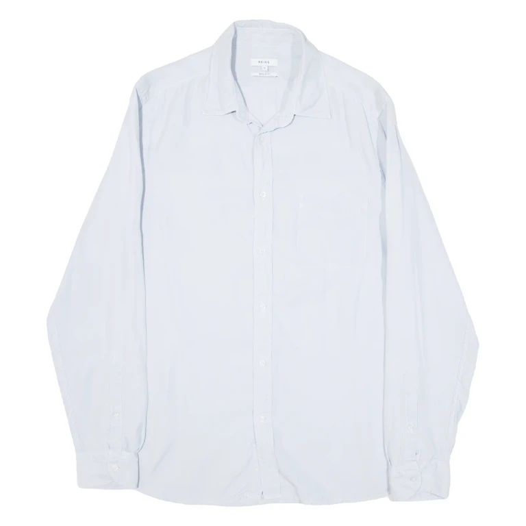 REISS Mens Plain Shirt Blue Long Sleeve L