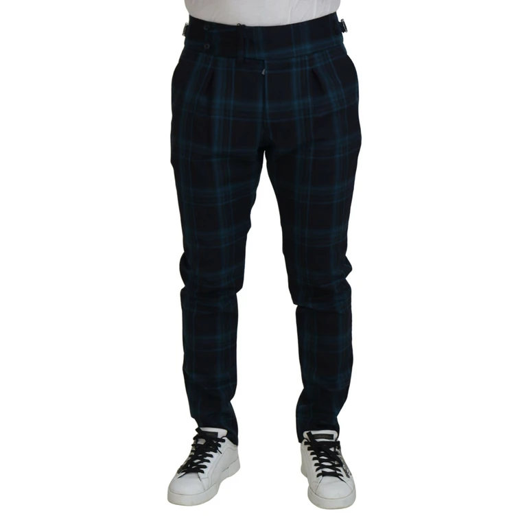 Dolce & Gabbana Blue Purple Plaid Wool Trousers Pants - Men