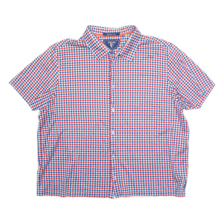 HAYAS Slim Short Mens Shirt Red Check 2XL