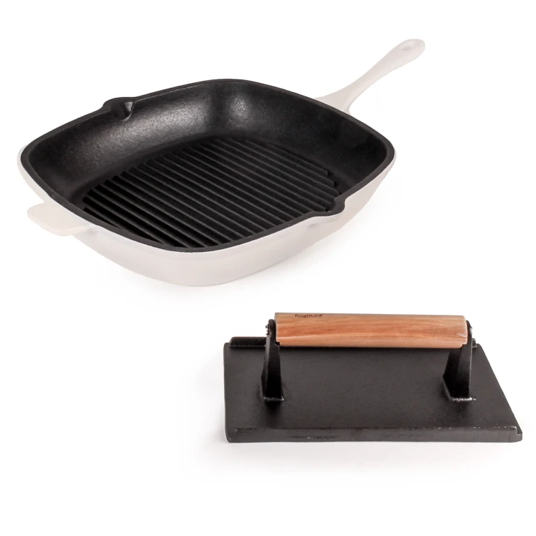 Neo 2pc Cast Iron 11" Grill Pan with Steak Press, Meringue