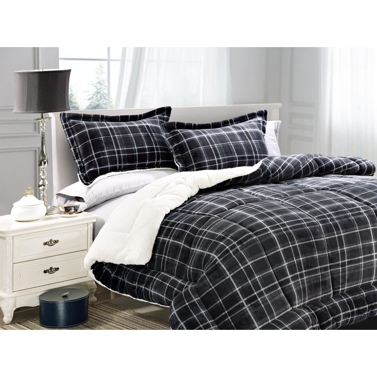 3-Piece Plaid Micro-Suede Reversible Sherpa - Comforter Set