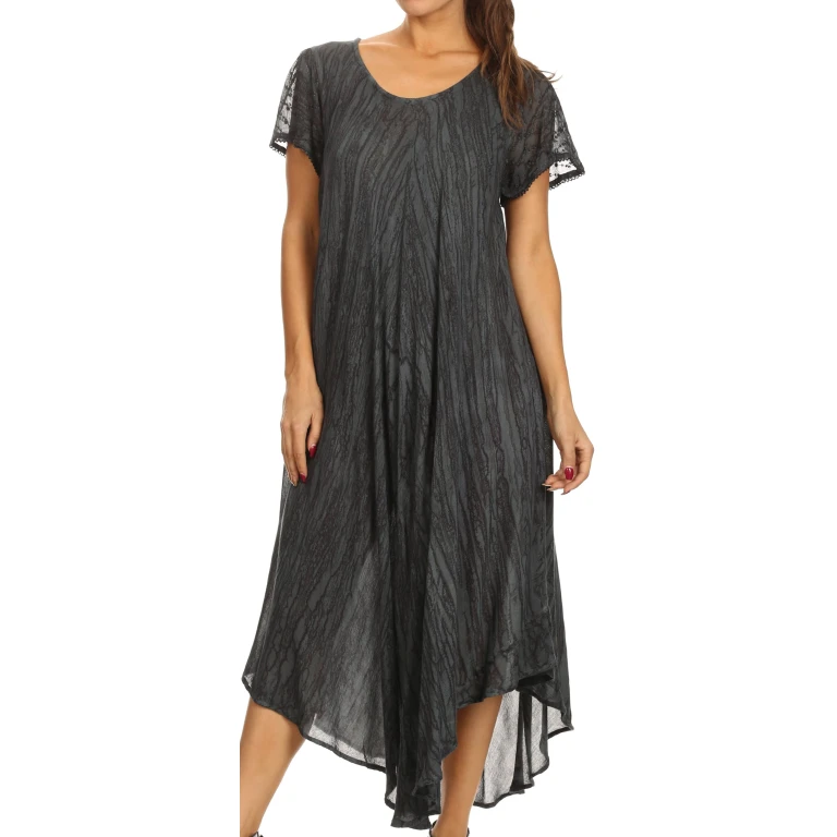 Sakkas Faye Cap Sleeved Cotton Caftan Cover Up Dress
