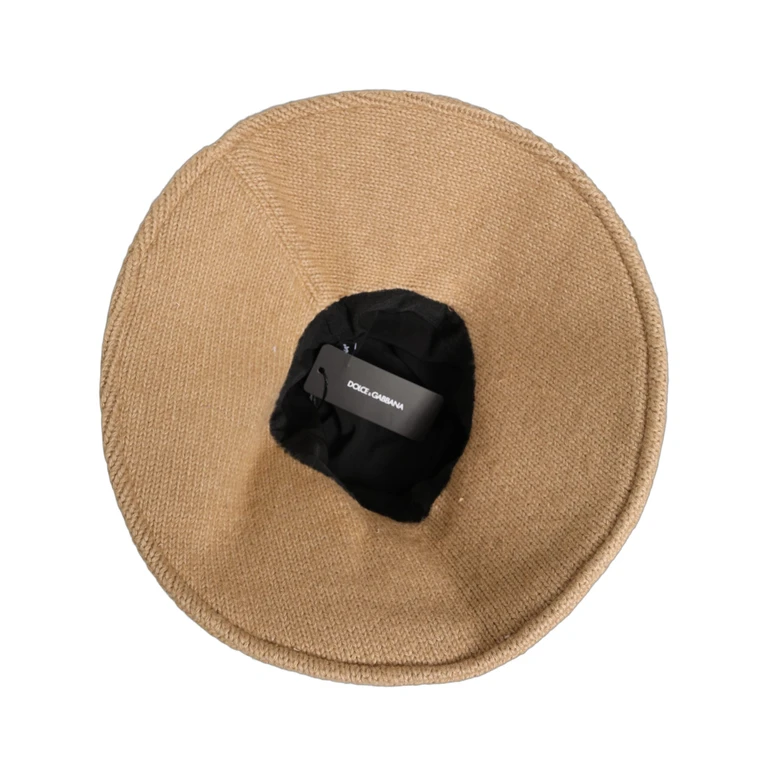 Women Brown Cotton Knit Widebrim Bucket Capello Hat Virgin Wool - Women