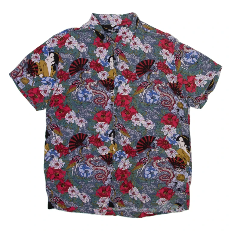 BRAVE SOUL Mens Shirt Grey Floral L