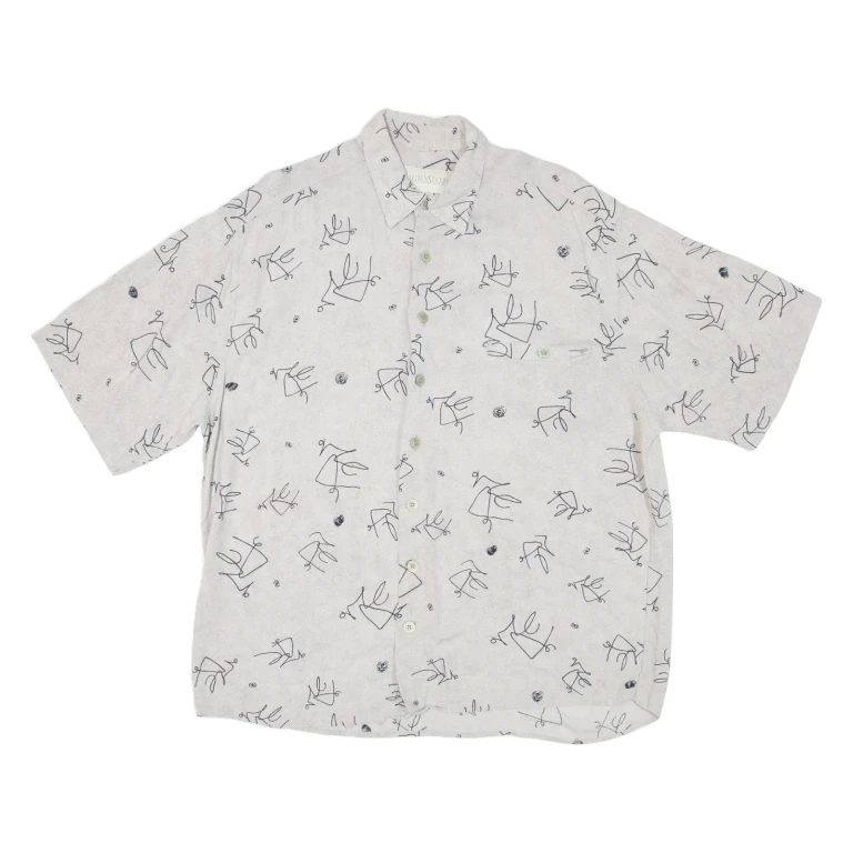 SEIDEN STICK Mens Shirt Grey 90s Crazy Pattern L