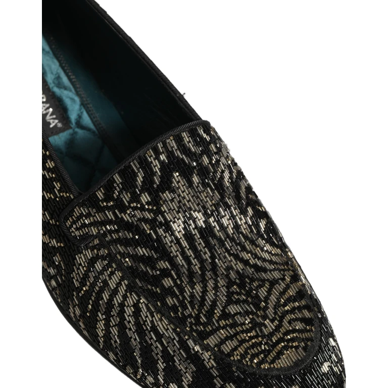 Dolce & Gabbana Black Silver Embellished Dress Loafers Shoes Leather - Men