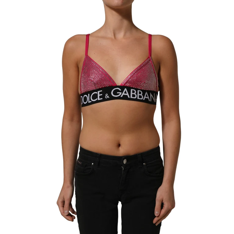 Dolce & Gabbana Pink Crystal Embellished Bralette Crop Top Nylon Elastane T-shirts - Women