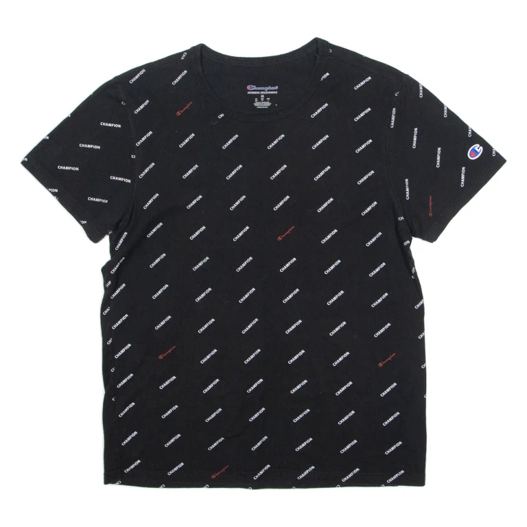 CHAMPION Mens T-Shirt Black Crew Neck M