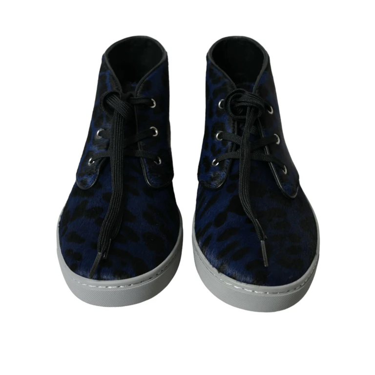 Dolce & Gabbana Blue Calfskin Leopard Mid Top Sneakers Shoes Calf Leather Hair - Men