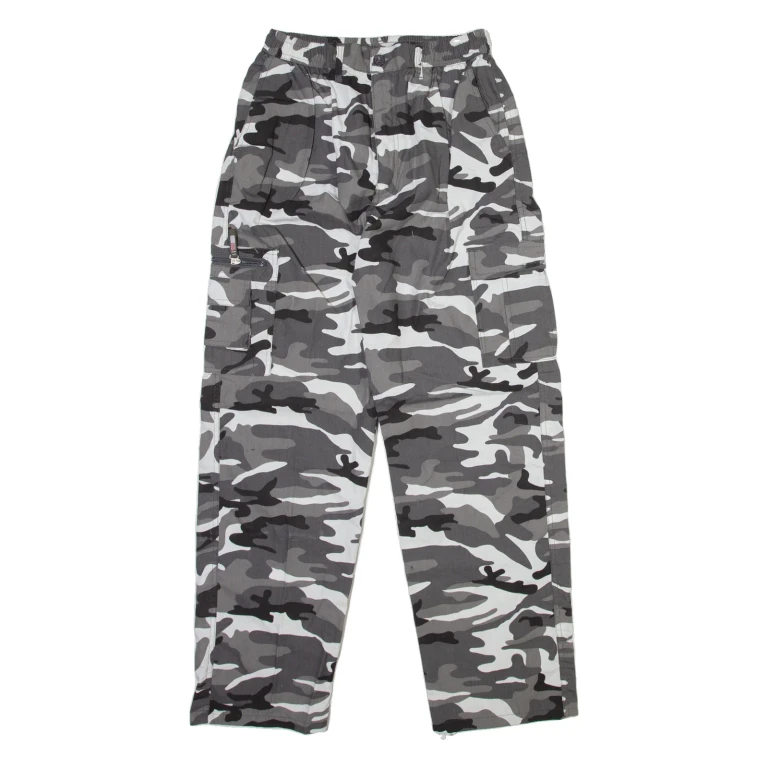 Camo Cargo Mens Trousers Grey Relaxed Straight W26 L28