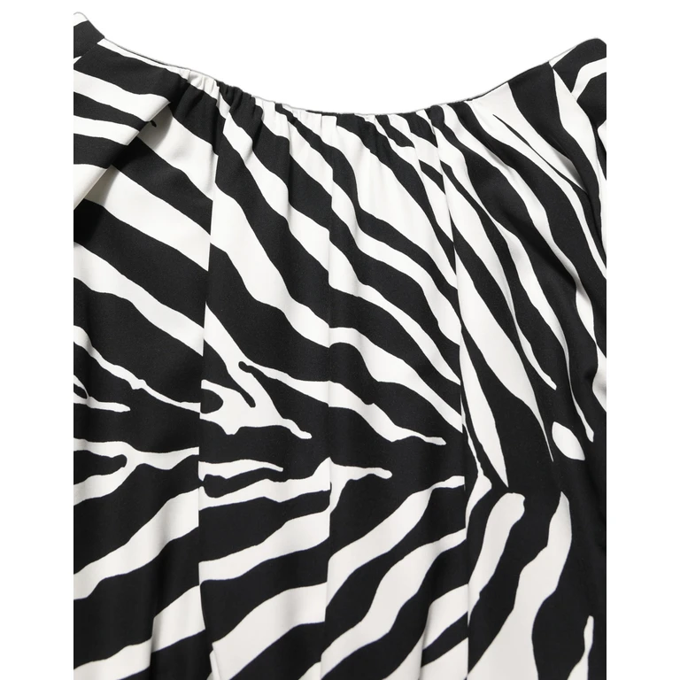 Black White Zebra Ruched Silk Mini Dress Elastane - Women