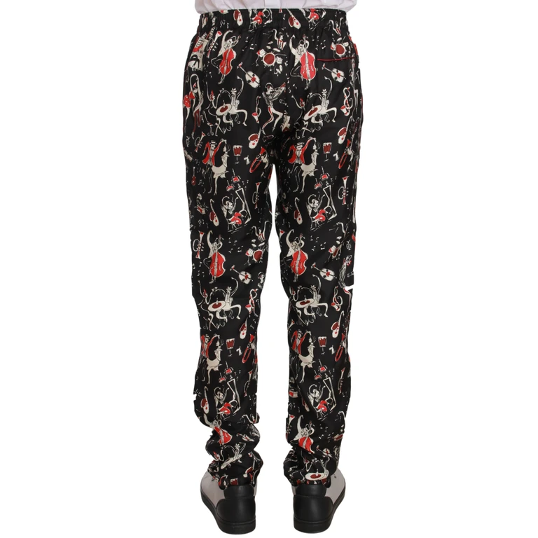 Red Musical Instrument Print Sleepwear Pants Silk - Men