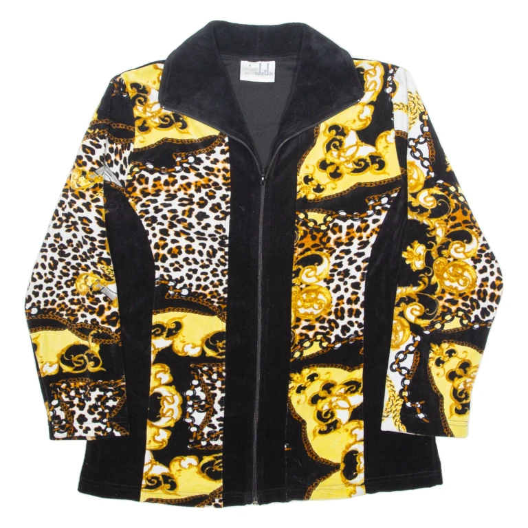 MISS ULRIKE Womens Jacket Black Velvet 90s Crazy Pattern M