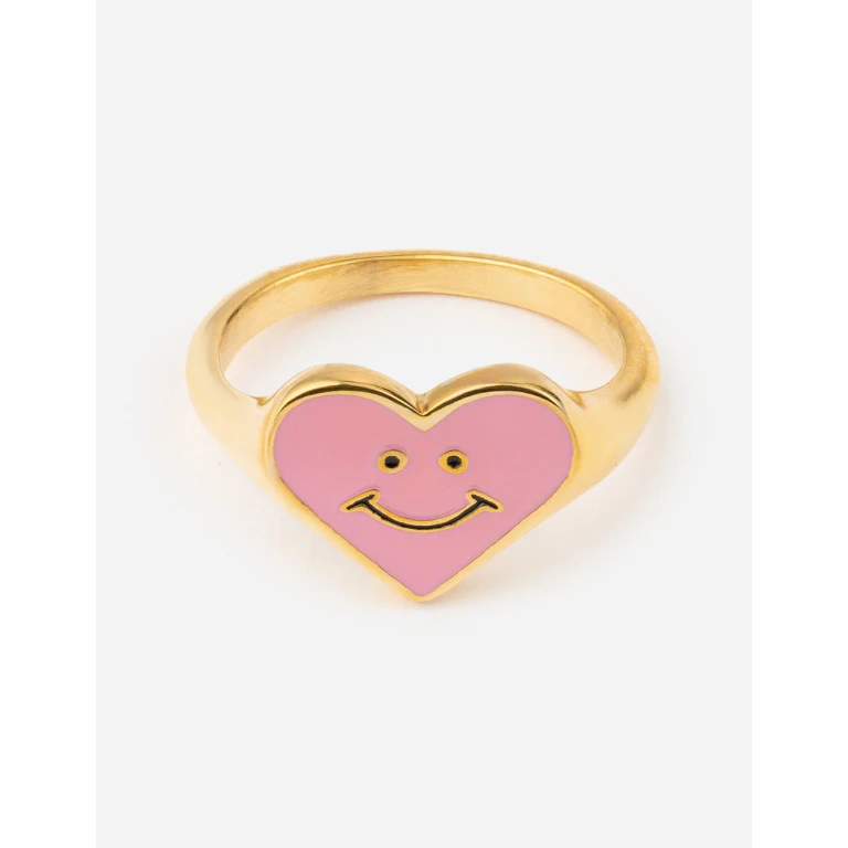 Pink Enamel Smiley Heart Ring