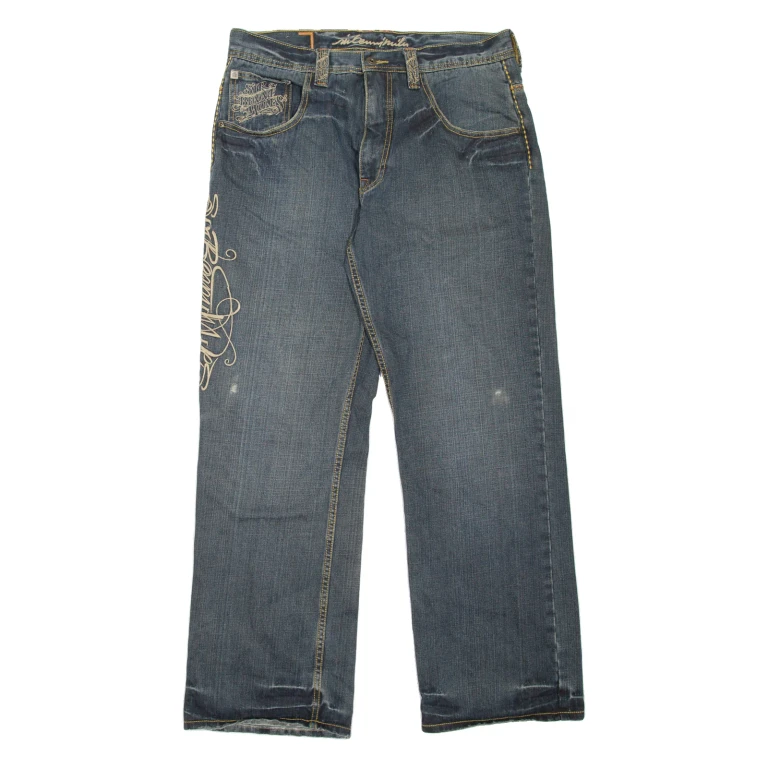 SIR BENNI MILES Mens Jeans Blue Relaxed Skinny Stone Wash W36 L32
