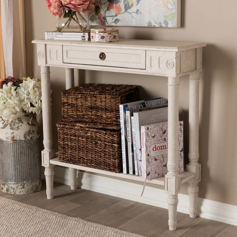 Country Cottage Whitewashed Console Table