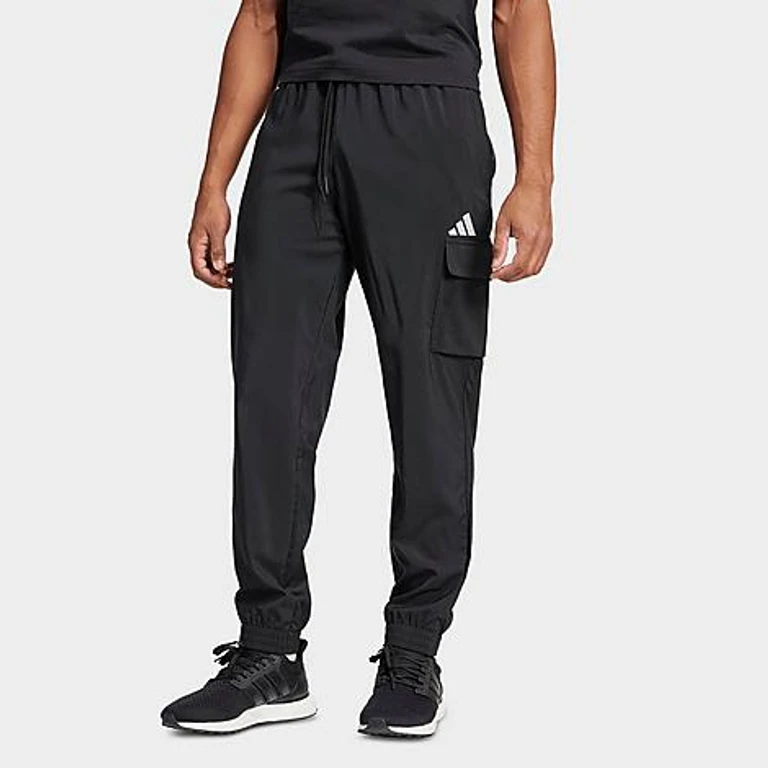 adidas Men's Essentials Logo Cargo Pants in Black/White Size: Small