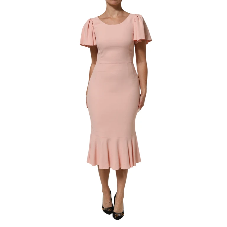 Dolce & Gabbana Pink Viscose Short Sleeves Sheath Midi Dress 46+03+vi - Women